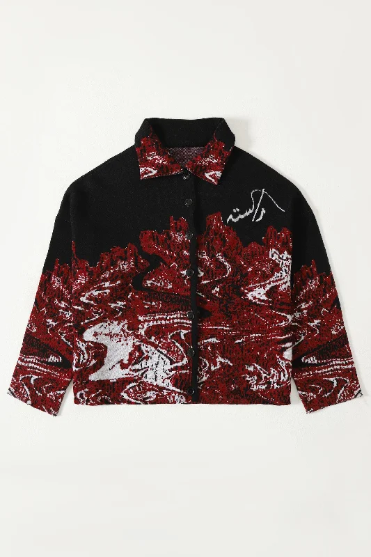 "MOLTEN MAGMA" JACQUARD KNIT CARDIGAN Houndstooth Herringbone Solid