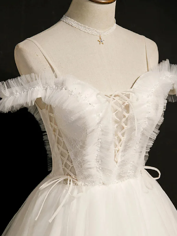 Cute White Tulle Short Party Dress with Lace, Off Shoulder Homecoming Dresses Tunics Versatile stylish Cute White Tulle Short Party Dress with Lace, Off Shoulder Homecoming Dresses Tunics Versatile stylish