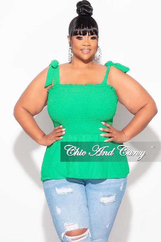 Final Sale Plus Size Smocked Peplum Tank Top in Green stylish tank top