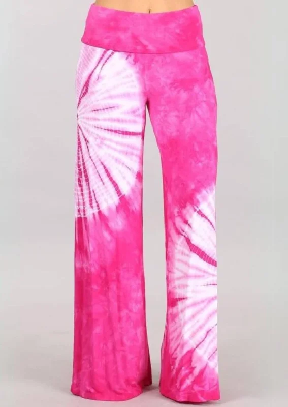 Fashionable in Fuchsia Tie Dye Palazzo Pants Made in USA Chic Black Leggings