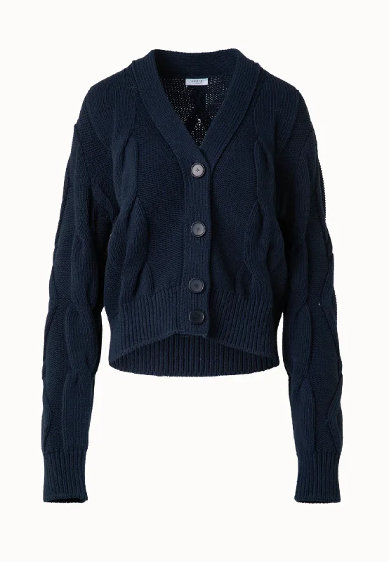 Chunky Cable Knit Cardigan Collared Crew Neck Turtle Neck