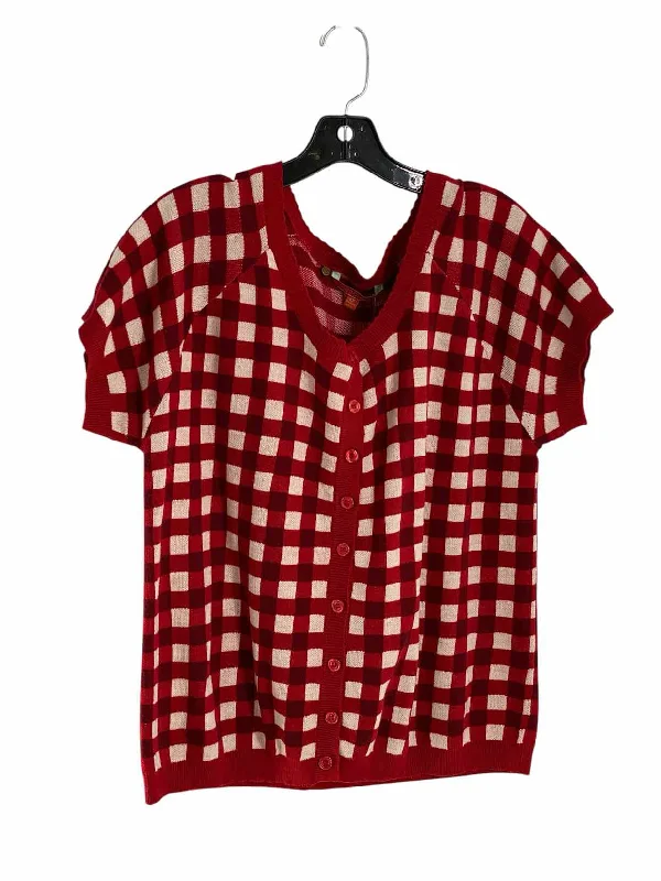 ModCloth Size 2X Red White Print Cardigan Sweater Velvet Chenille Corduroy