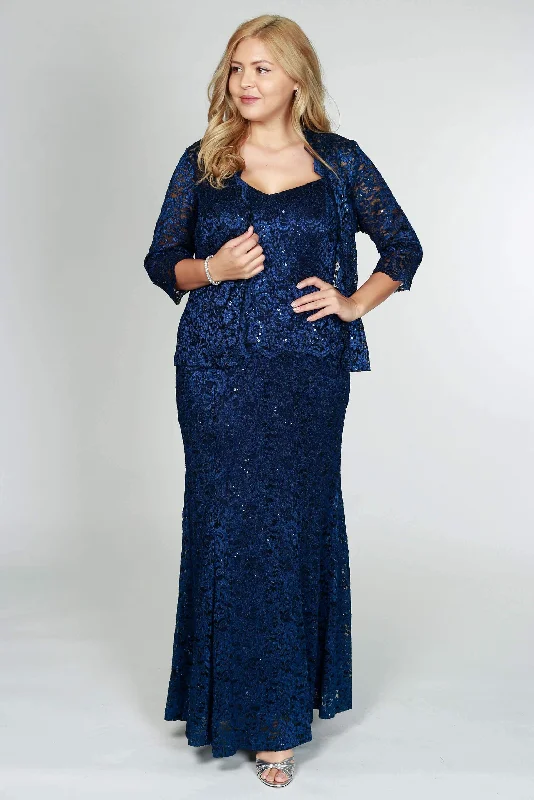 R&M Richards 5385 Formal Jacket Lace Long Dress Navy Collared Jacket Crew Neck Jacket Turtle Neck Jacket R&M Richards 5385 Formal Jacket Lace Long Dress Navy Collared Jacket Crew Neck Jacket Turtle Neck Jacket