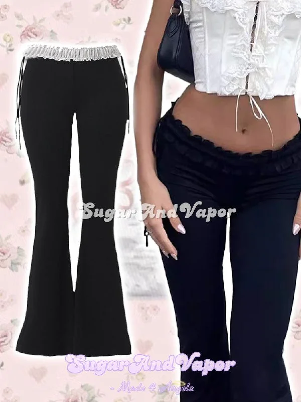 Josie Coquette Ruffles Waist Low-rise Flared Pants Trendy Printed Pants