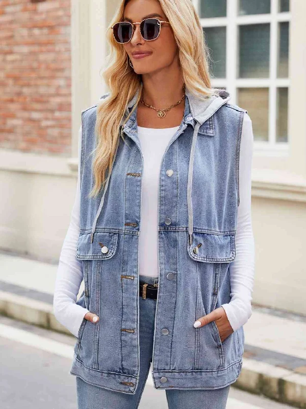 Drawstring Hooded Sleeveless Denim Jacket Herringbone Jacket Houndstooth Jacket Plaid Jacket Drawstring Hooded Sleeveless Denim Jacket Herringbone Jacket Houndstooth Jacket Plaid Jacket