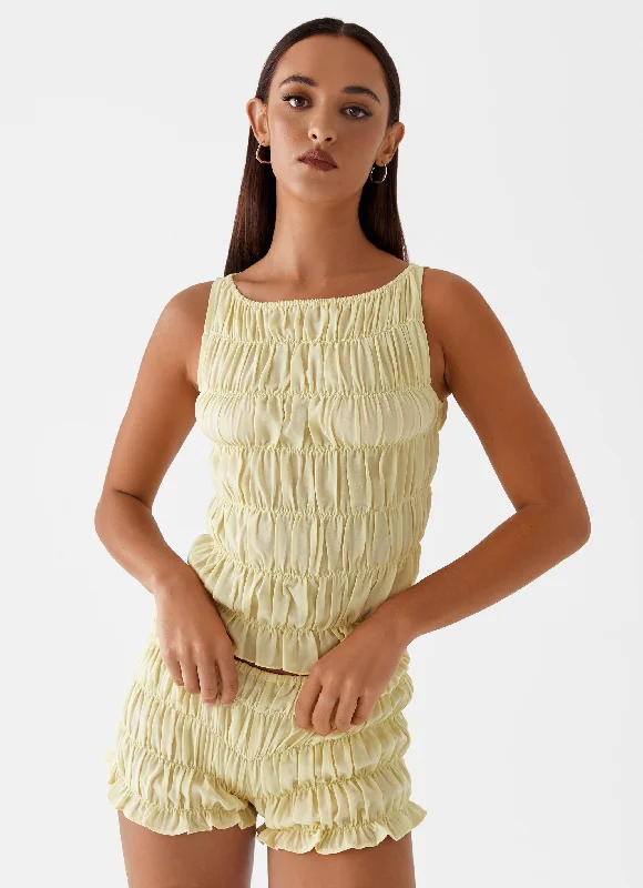 Messina Ruched Tank Top - Yellow cropped tank top