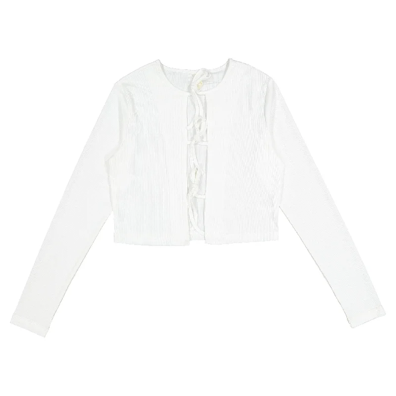 Ava and Lu White Bow Cardigan Hooded Caped Shawl Collar