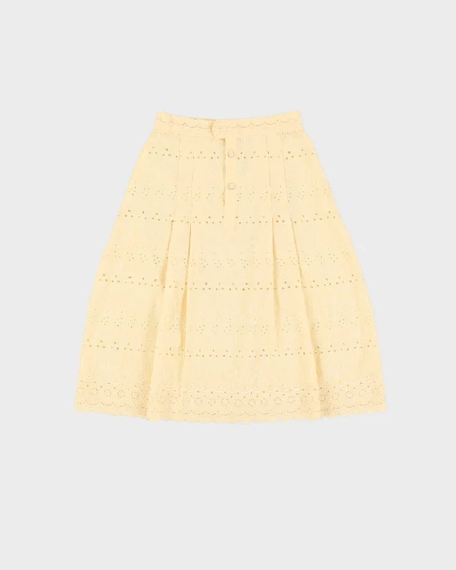 Vintage Yellow Lace A-Line Skirt - XXS silk skirt elegant