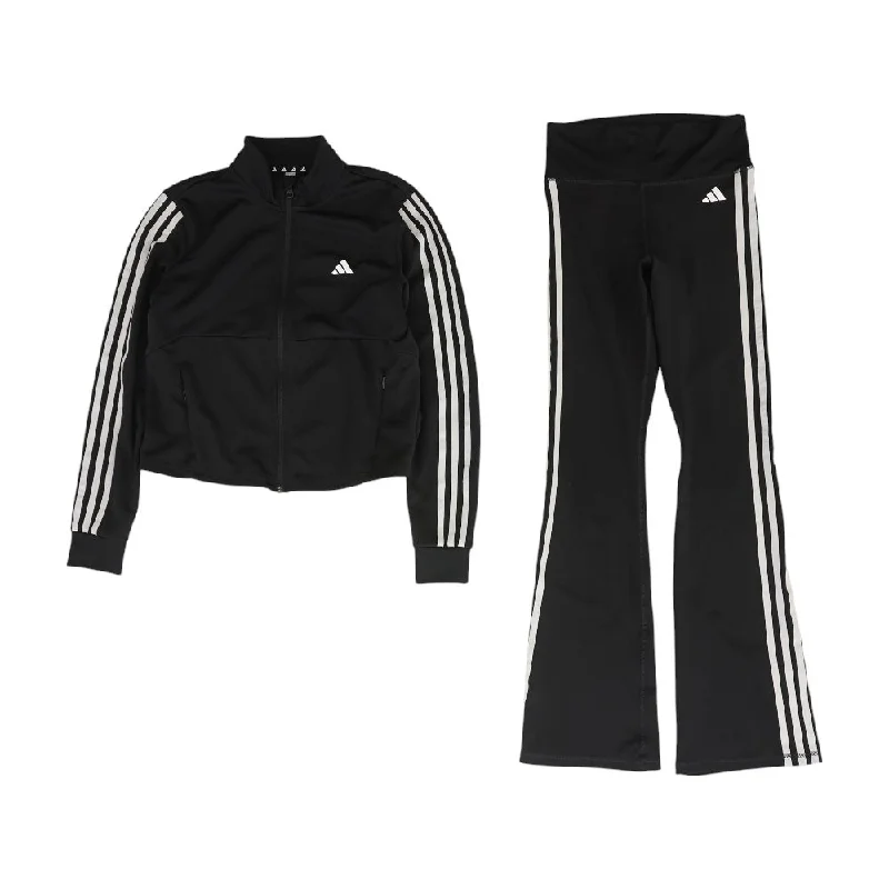 Black Striped Active Pants and Jacket Set Notch Collar Peter Pan Collar Cowl Neck