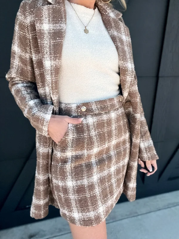 Plaid Boucle Skirt-Mocha Ivory lace skirt feminine