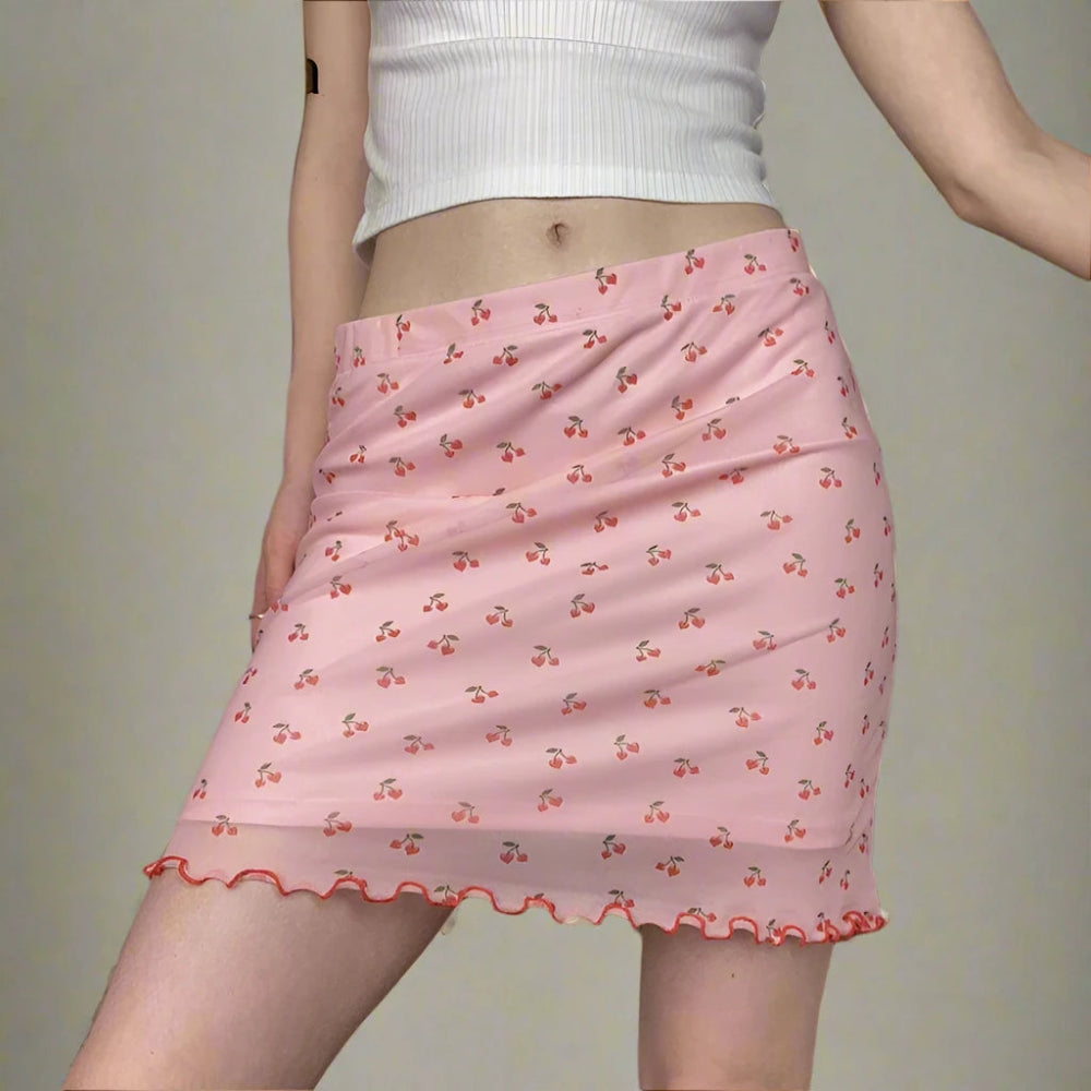 Kawaii Coquette Aesthetic Pink Mesh Skirt corduroy skirt comfortable