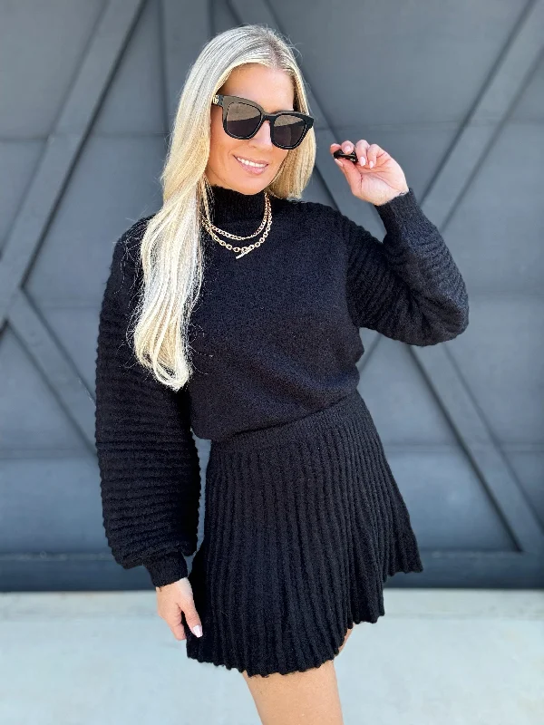 Gabrielle Knit Mini Skirt In Black wool skirt warm