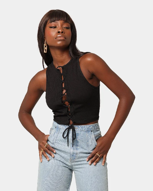 EN ES Women's Ivy Rib Tank Black off shoulder tank