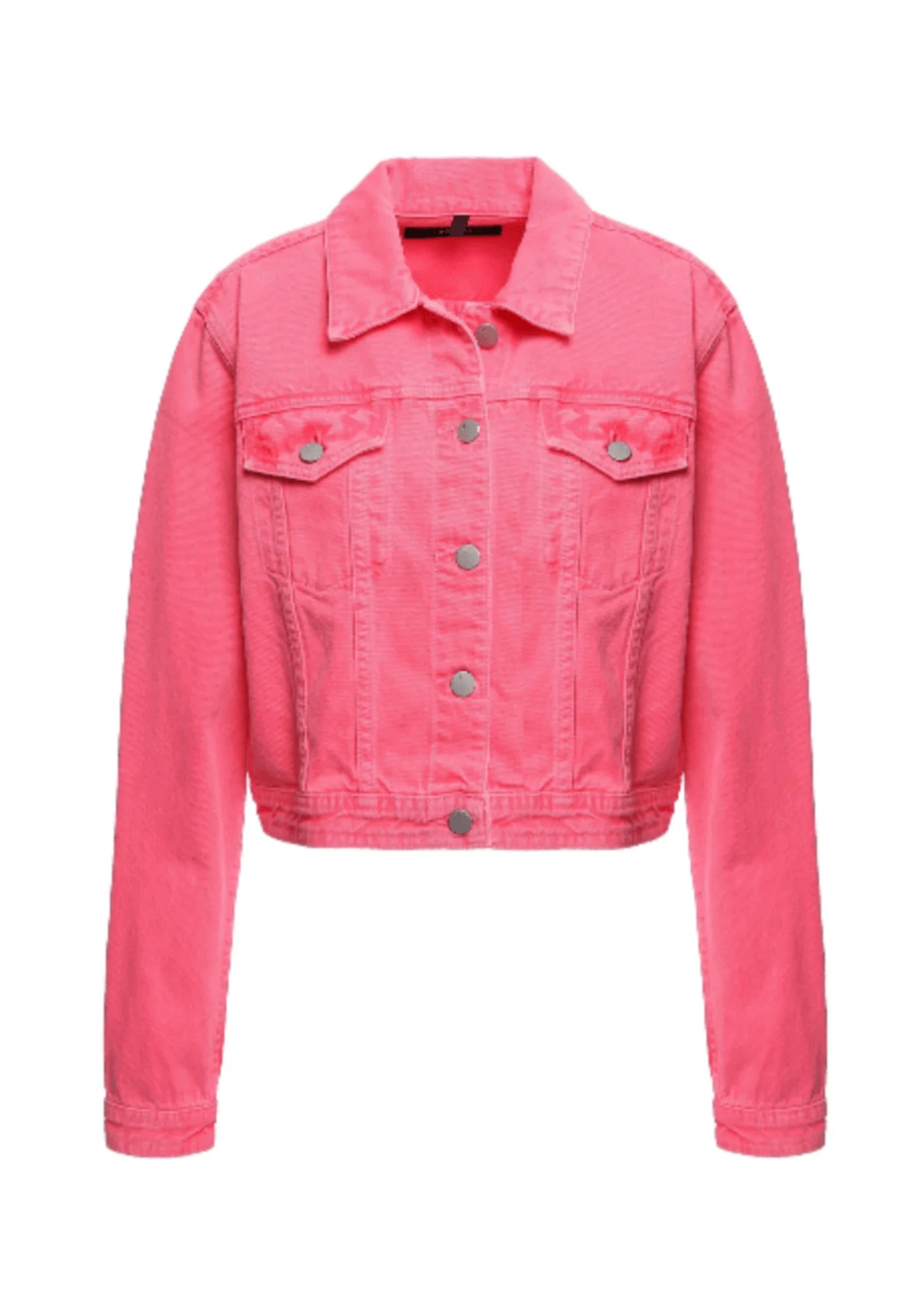 PINK CROPPED DENIM JACKET Insulated Jacket Fitted Jacket Loose Jacket