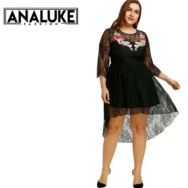 Black O-Neck Long Sleeve Party Dress Tunics Handmade artisanal