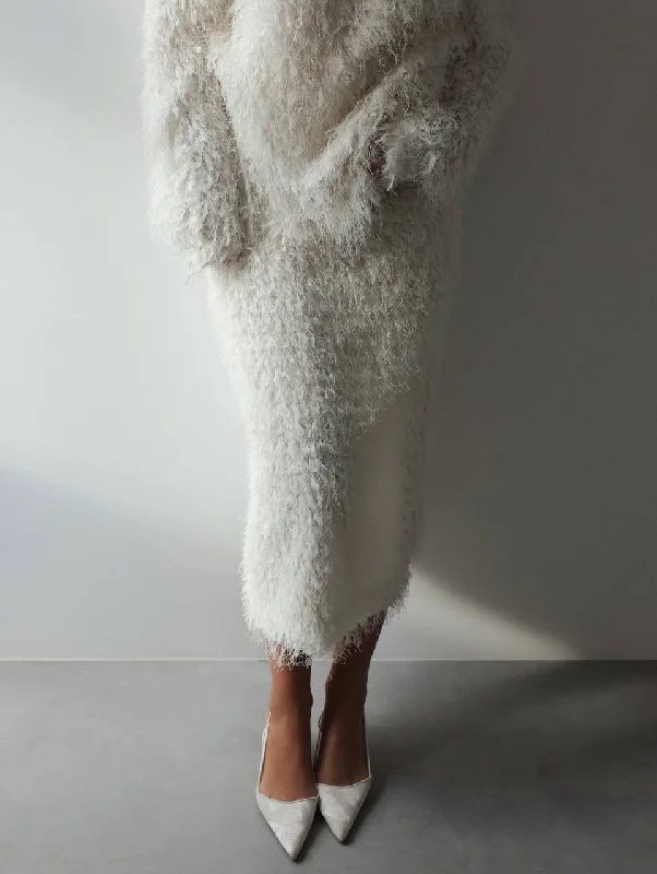 Feather-Textured Midi Skirt tulle skirt dreamy