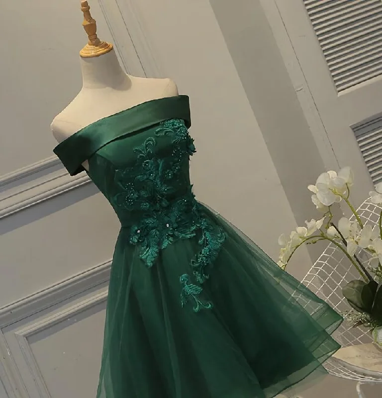 Cute Dark Green Off Shoulder Short Party Dress, Tulle Homecoming Dress Tunics Prom sequined Cute Dark Green Off Shoulder Short Party Dress, Tulle Homecoming Dress Tunics Prom sequined