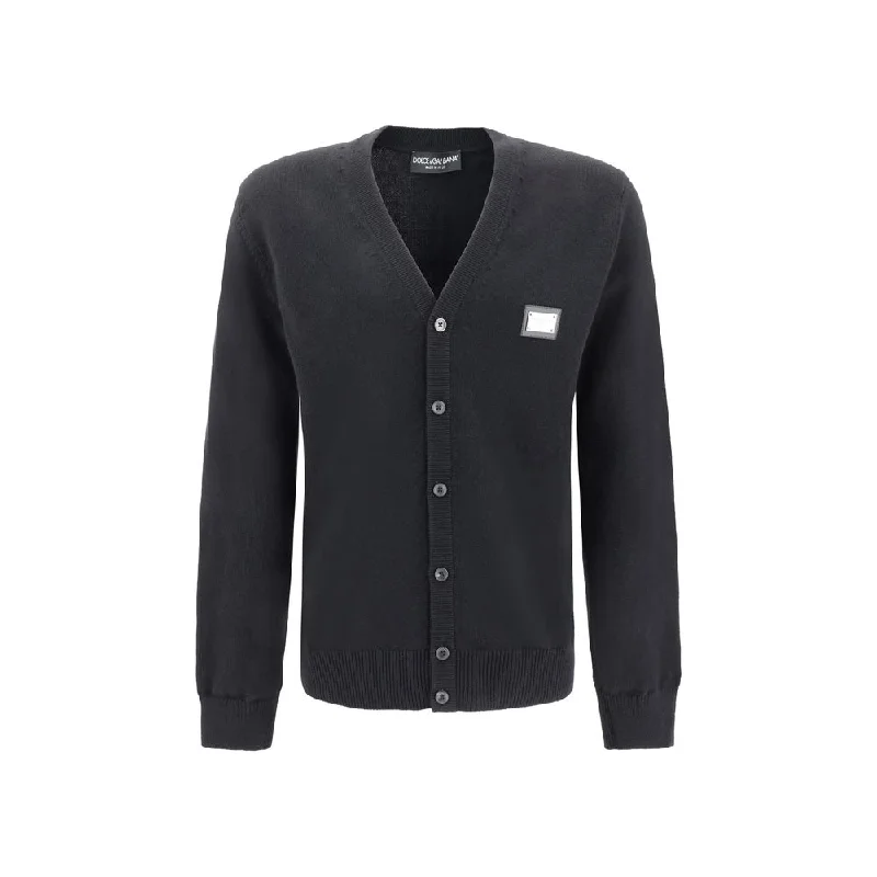 Dolce & Gabbana Logoed Men's Cardigan Cotton Fabric Linen Fabric Terry Fabric