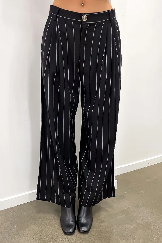 Thea Pant Black Pinstripe Relaxed High-Waist Trousers