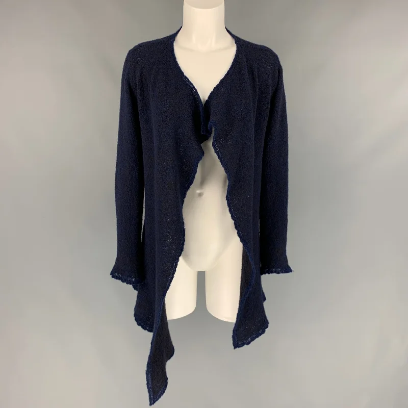 LAINEY Size S Navy & Purple Cashmere Blend Open Front Cardigan Fitted Loose Oversized