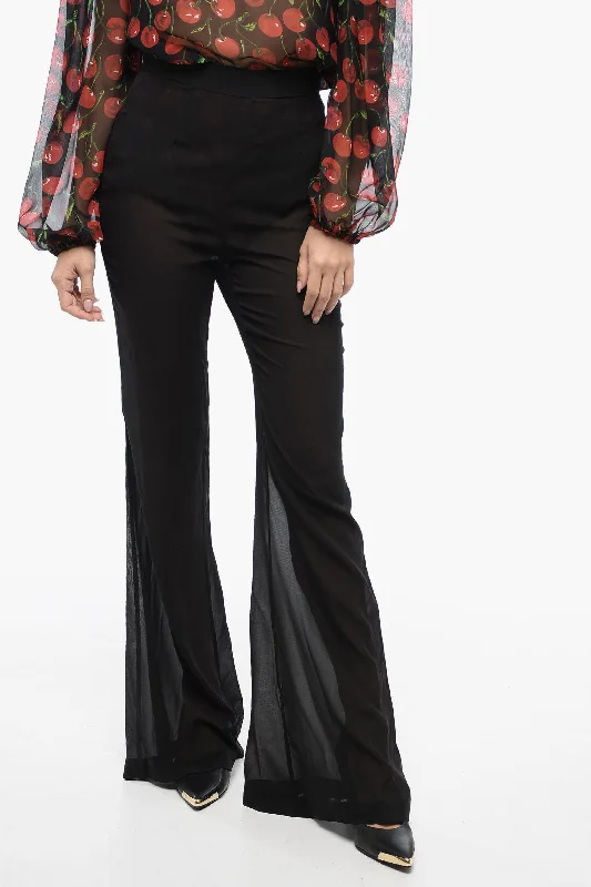 Dolce & Gabbana See Through Silk Chiffon Bootcut Pants Elegant Wool Trousers