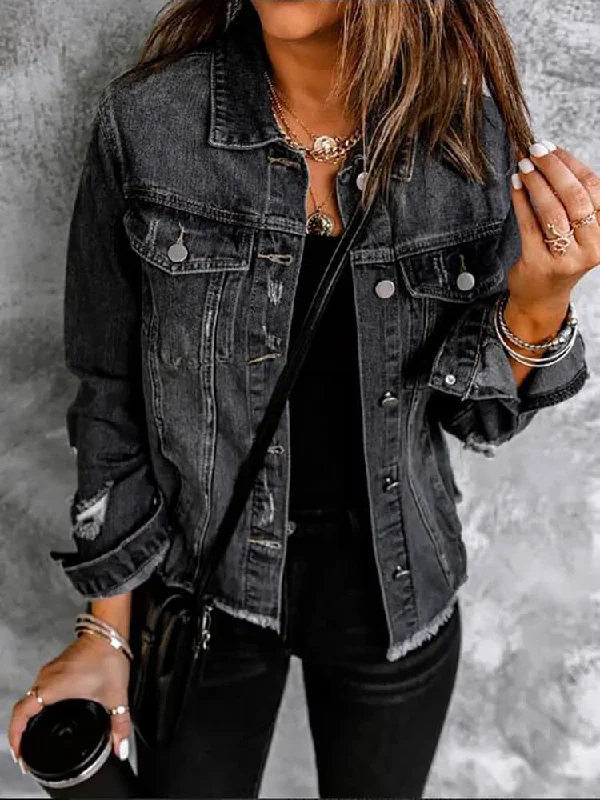 Denim Long Sleeve Ripped Bodycon Jackets Denim Jacket Leather Jacket Suede Jacket