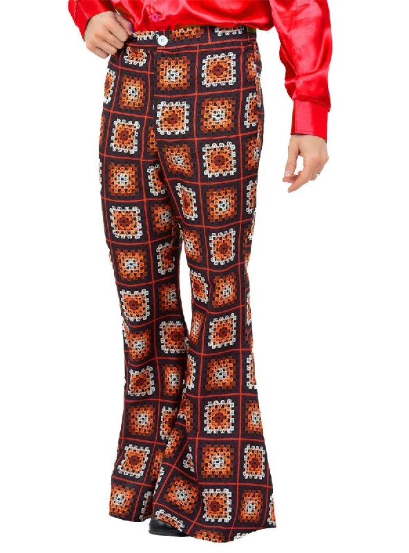 Vintage Mens Crochet Look 60s Flared Costume Pants Comfortable Denim Trousers