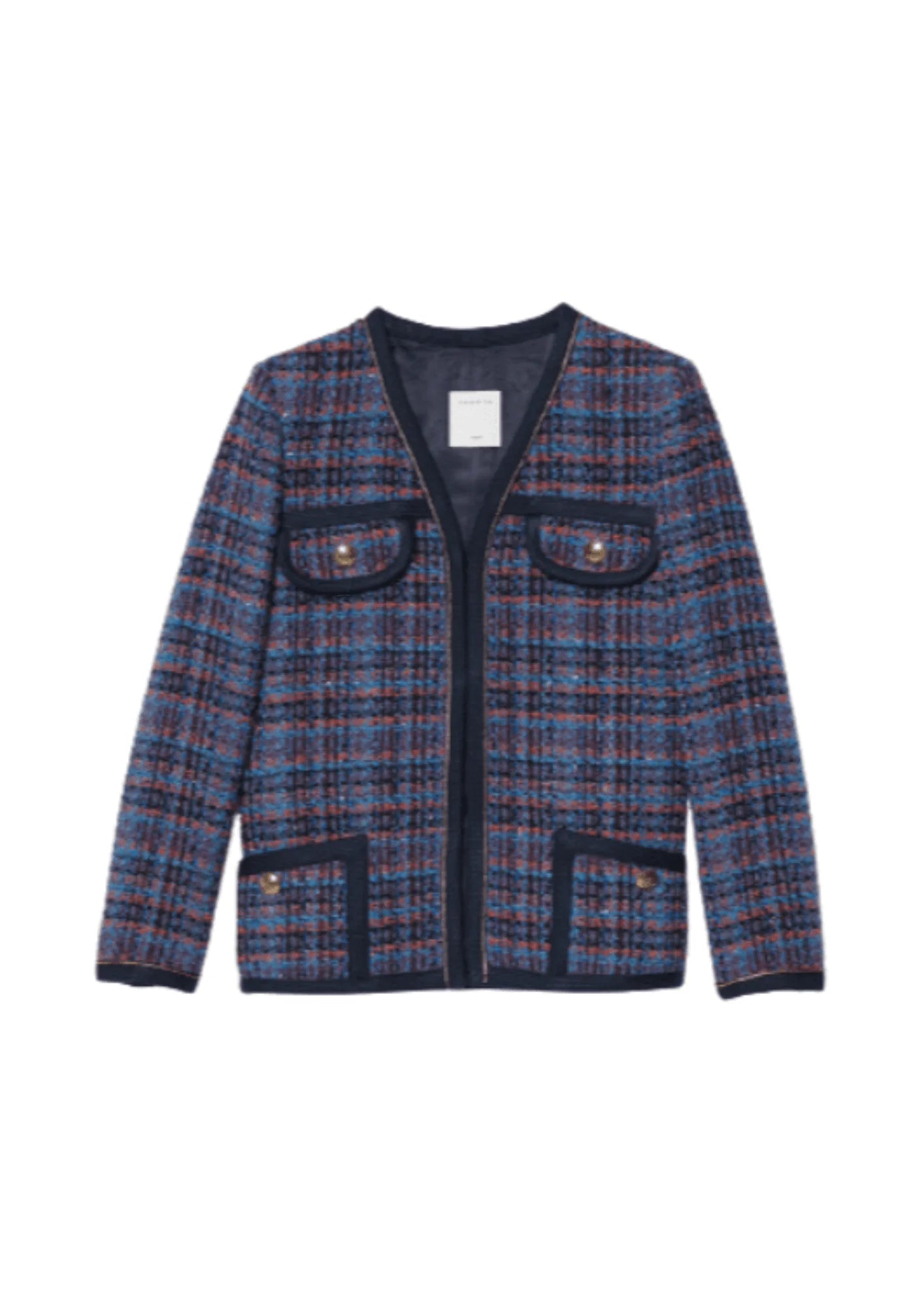BLUE CHECKED TWEED JACKET Embroidered Jacket Appliqued Jacket Beaded Jacket
