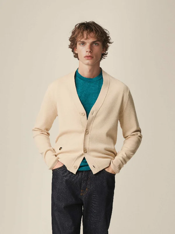 The Cardigan Light - Almond White Zippered Front Buttoned Front Snap Front