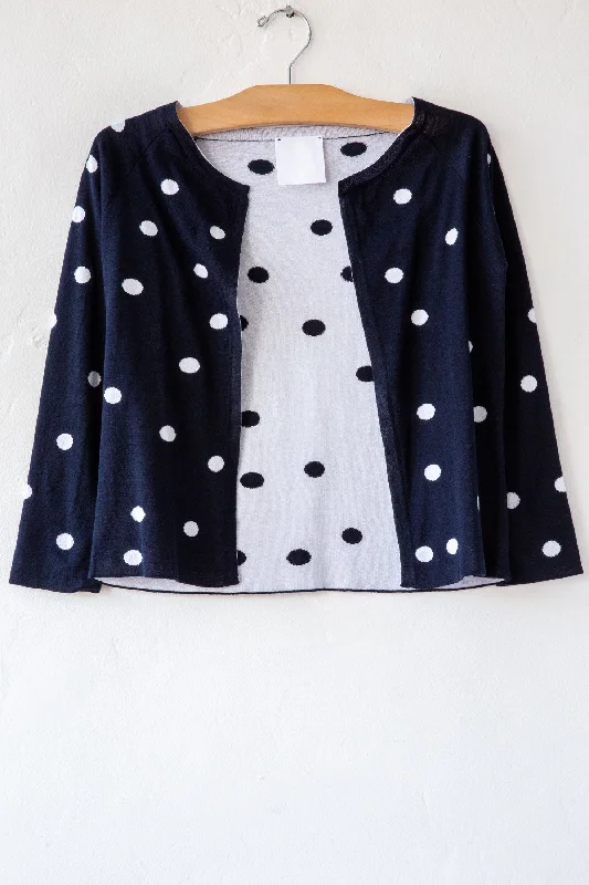 MJ Watson Navy Bubble Cardigan Polka Dot Checkered Tartan