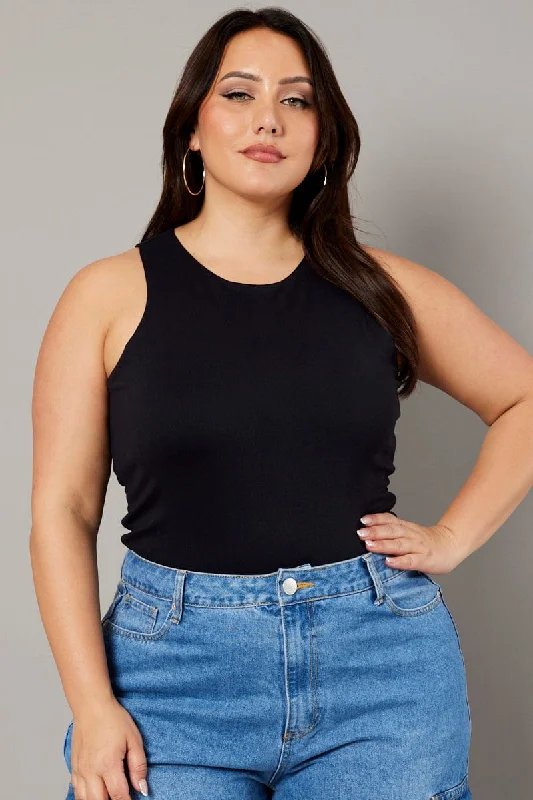 Black Tank Top Sleeveless Crew Neck Supersoft metallic tank top