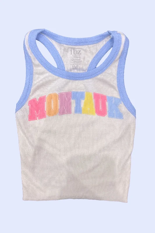 White Periwinkle Contrast Trim Montauk Graphic Tank breathable tank top