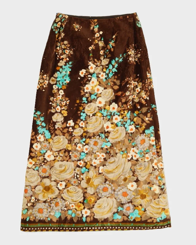 Vintage 1970s Floral Velvet Maxi Skirt - S maxi skirt elegant