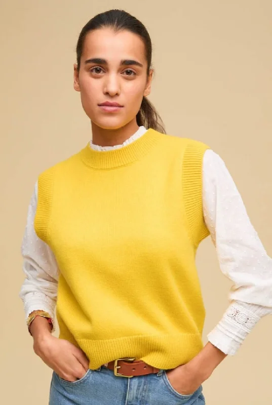 Merino Wool Knitted Short Tank | Yellow flowy tank top