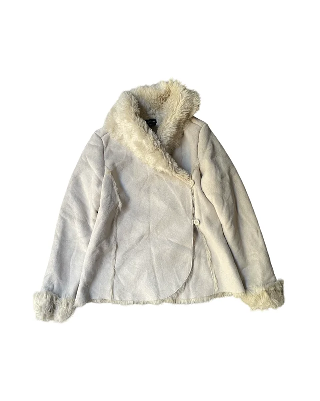 Vintage Y2K Fur Lined Jacket Snapped Jacket Toggled Jacket Drawstring Jacket
