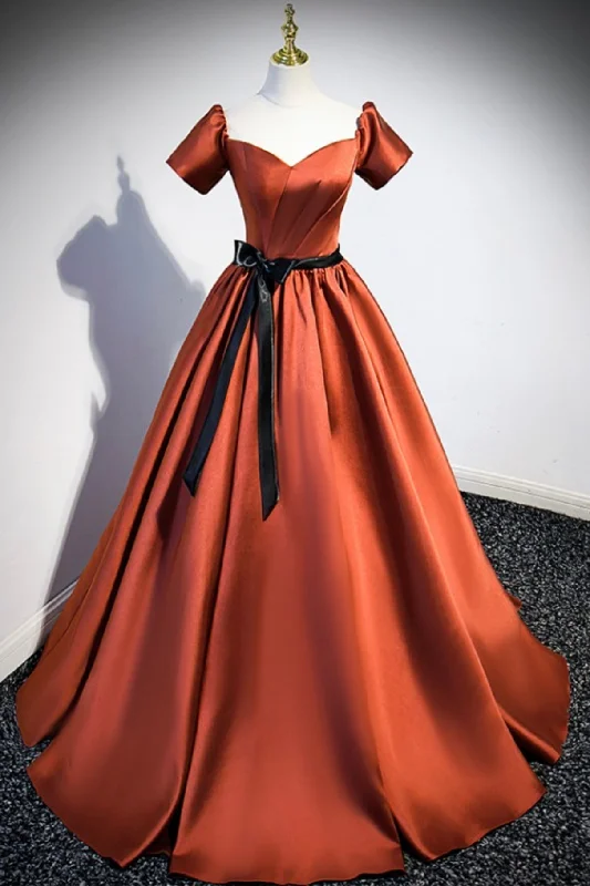 Simple Satin Long Prom Dress, Short Sleeve A-Line Evening Party Dress Cowl Neckline Elegant Simple Satin Long Prom Dress, Short Sleeve A-Line Evening Party Dress Cowl Neckline Elegant