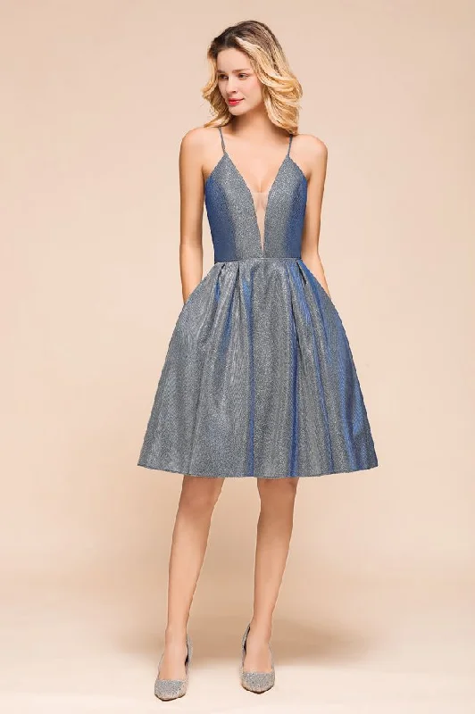 Stunning Double V-Neck Bright Silk Mini Party Dress Sleeveless Homecoming Dress Tunics Long Elegant Stunning Double V-Neck Bright Silk Mini Party Dress Sleeveless Homecoming Dress Tunics Long Elegant