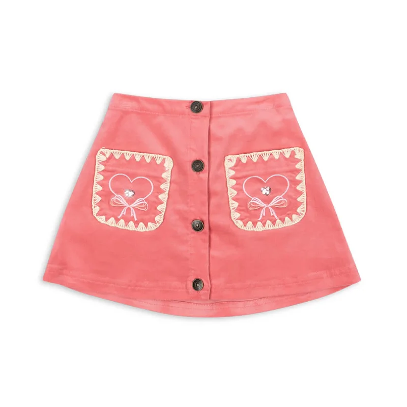 Lucky Skirt in Flamingo Plume by Konges Slojd asymmetrical skirt cut