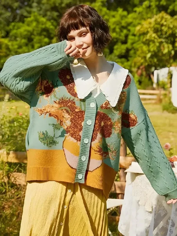 Van Gogh Sunflowers Cardigan Neon metallic Matte