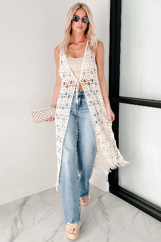 Surrounded By Sunshine Sleeveless Crochet Cardigan (Beige) Long Cardigan Short Cardigan Medium Cardigan Surrounded By Sunshine Sleeveless Crochet Cardigan (Beige) Long Cardigan Short Cardigan Medium Cardigan