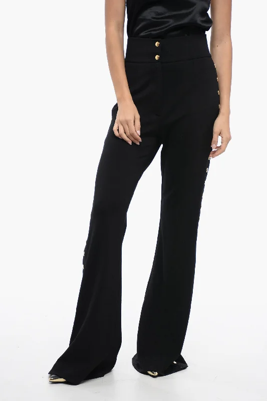 Dolce & Gabbana Flared Fit Jersey Pants with Decorative Snap Buttons Casual Plaid Pants