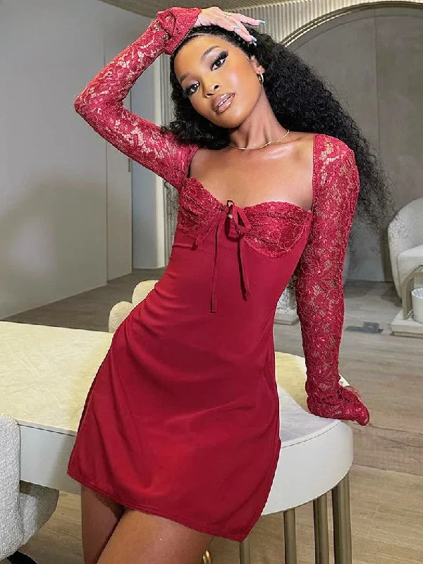 Red Long Sleeve Bodycon Party Dress - Christmas Party Evening Streetwear Club Tunics Trousers formal Red Long Sleeve Bodycon Party Dress - Christmas Party Evening Streetwear Club Tunics Trousers formal