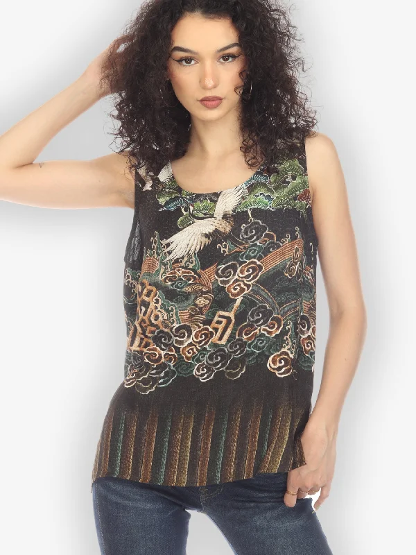 Geometric Waves Border Silk Tank Top slim fit tank