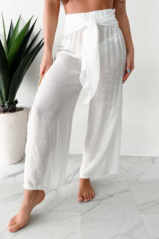 In Full Swing Wide Leg Linen Pants (White) High-Waist Trousers