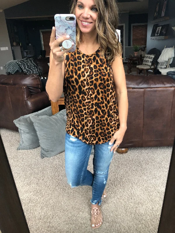 Take Me Back Cheetah Twist Back Tank cold shoulder tank