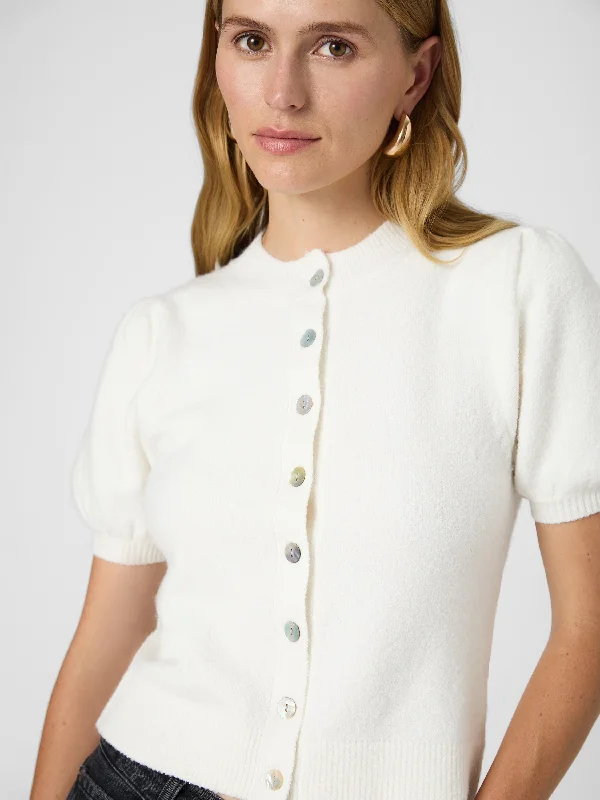 Vhari Short Sleeve Puff Cardigan Mesh Cardigan Canvas Denim