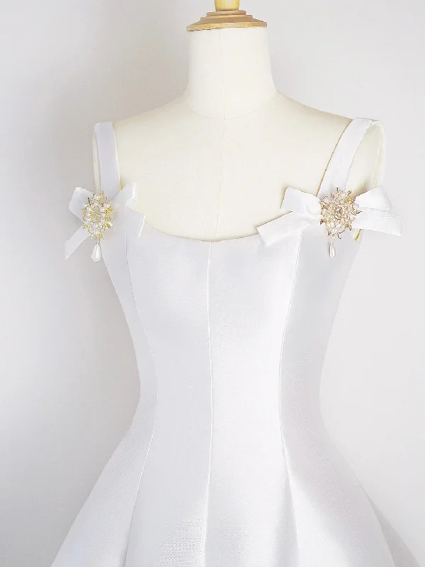 White Satin Short Prom Dress, Simple A-Line Evening Party Dress Tunics Occasion special White Satin Short Prom Dress, Simple A-Line Evening Party Dress Tunics Occasion special