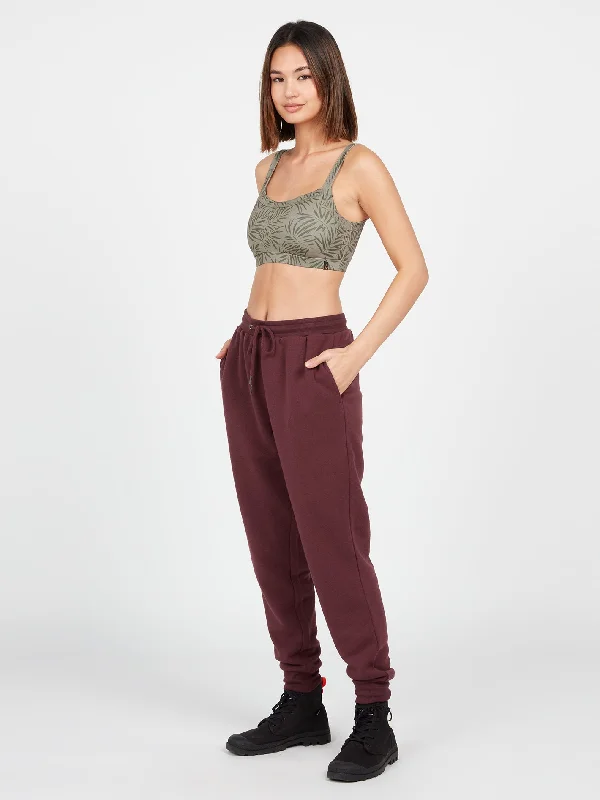 Stone Stacked Jogger Pants - Burgundy Casual Drawstring Pants