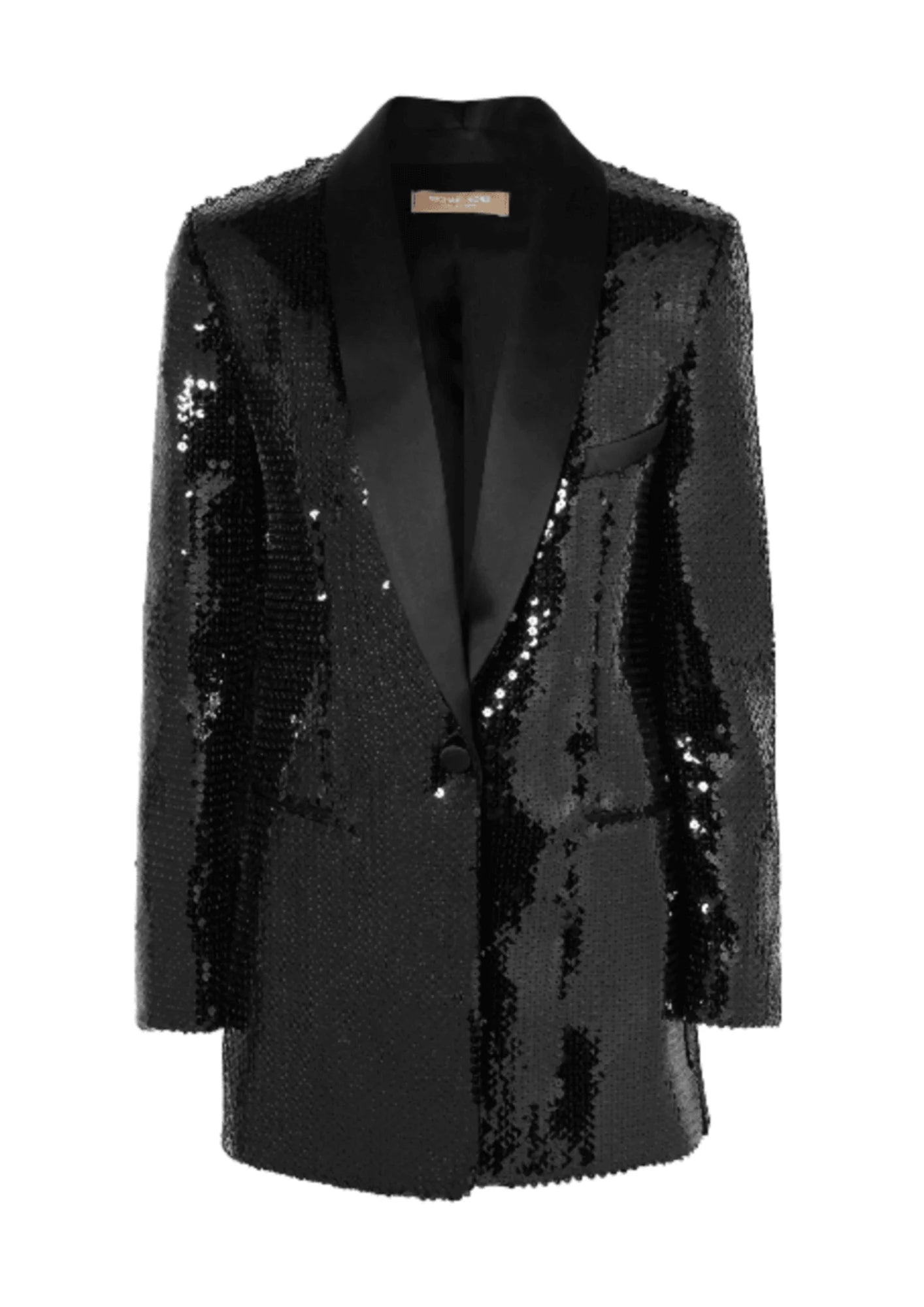 SATIN-TRIMMED SEQUINED TUXEDO JACKET Wool Fabric Cashmere Fabric Tweed Fabric