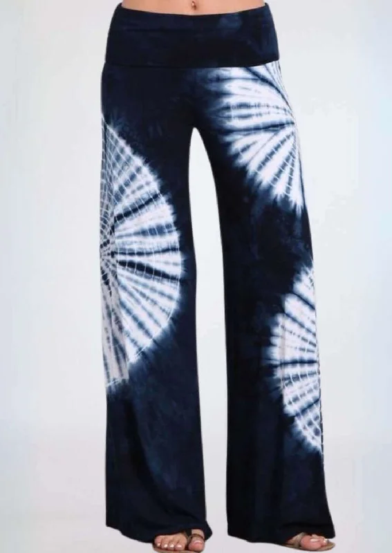 Nautical Navy Tie Dye Palazzo Pants Made in USA Modern Skinny Pants